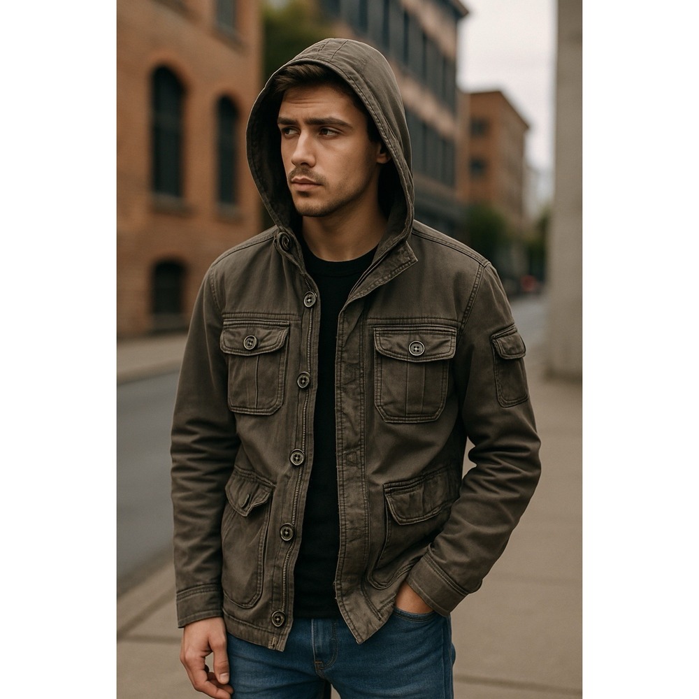 Fossil Utility‎ Field Jacket Mens S Hooded Cargo Military Grunge Distressed